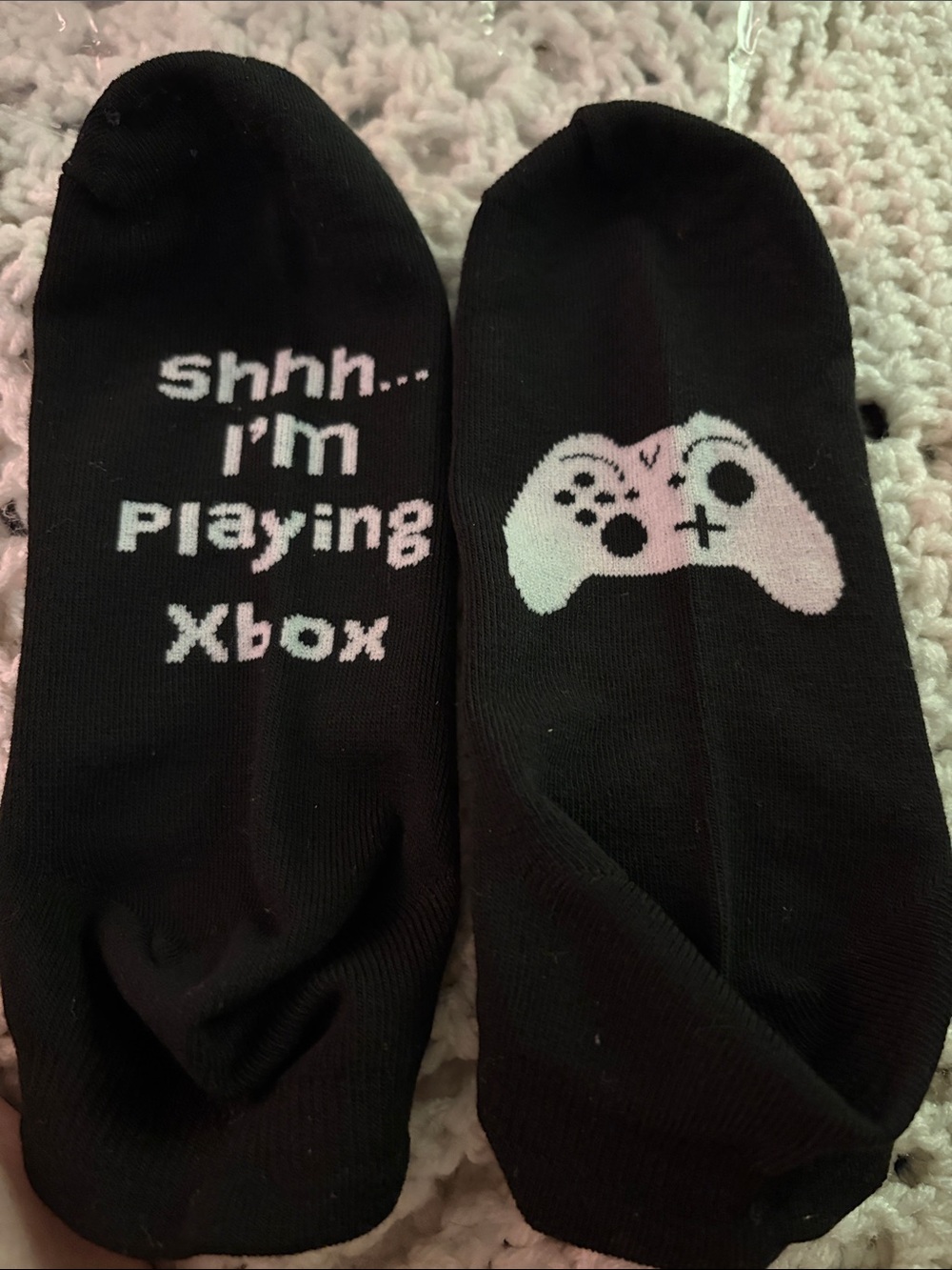 Black Xbox Gaming No-Show Socks with Controller Graphic